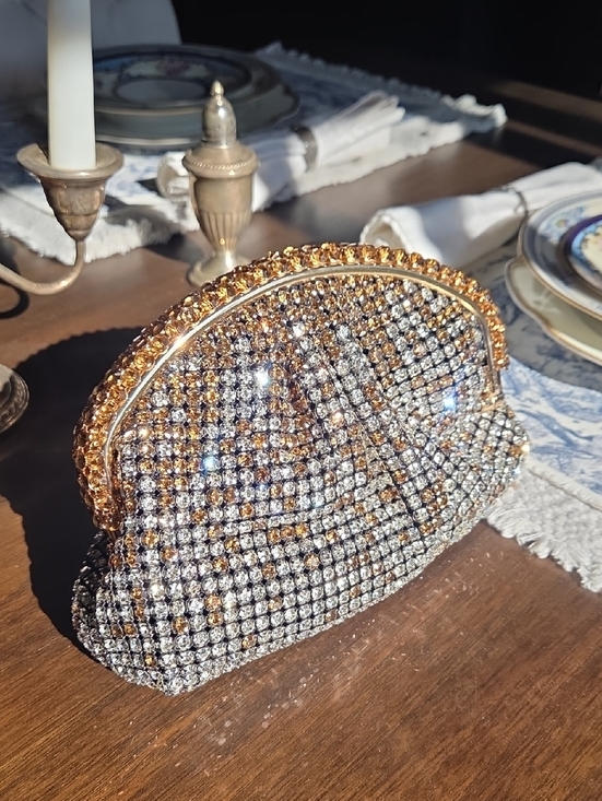 Handbags - Nwt Unique Gold and Silver Crystal Embellished Evening Clutch Bag